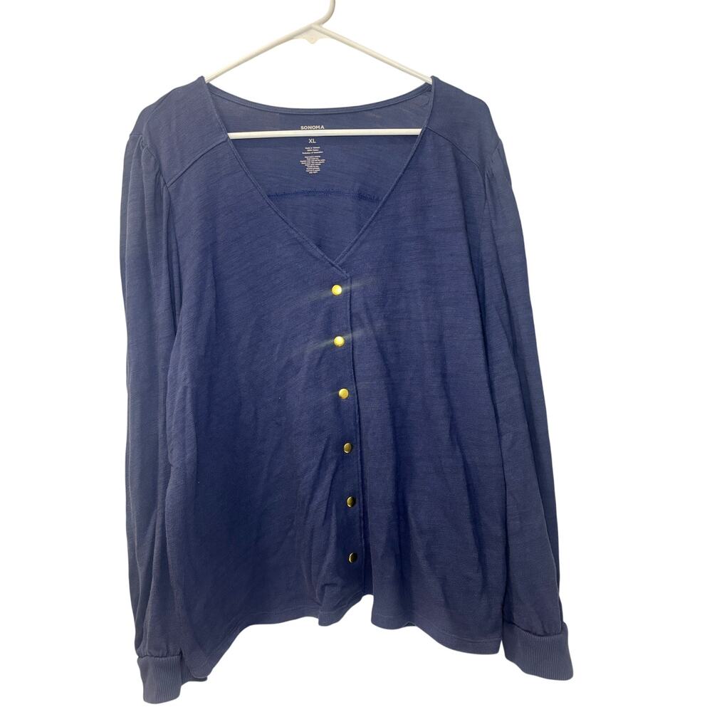 Sonoma Navy Blue Long-Sleeve V-Neck Cardigan w/ Gold Buttons Women’s Size XL